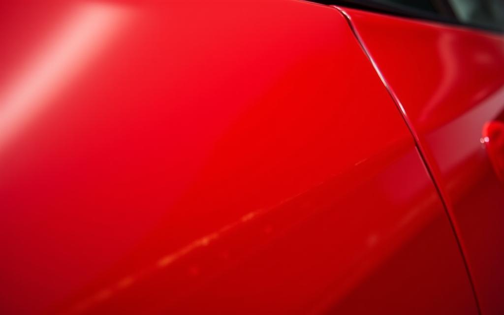 After paint correction on a red Ferrari 488.