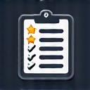 An icon-style image of a checklist and a star.